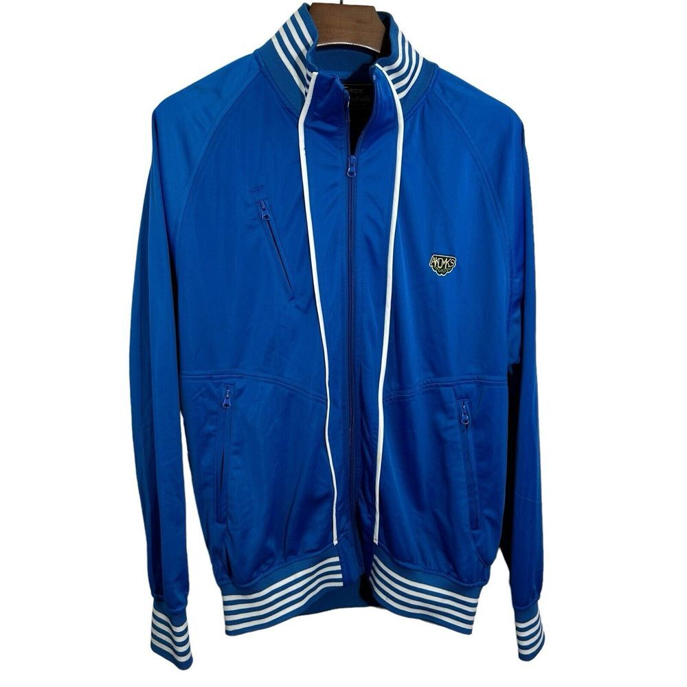 AKADEMIKS Vintage Blue Satin Varsity Style Bomber Jacket Full Zip Mens AKDMKS 2X